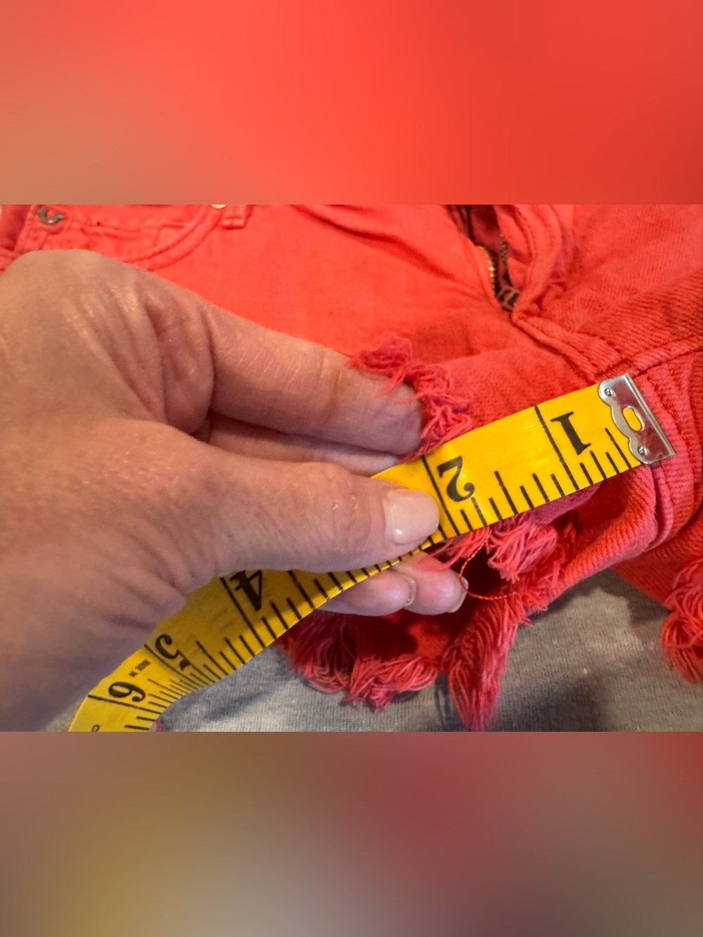 True Religion Red Frayed Hem Jean Cutoff Shorts - Picture 2 of 4